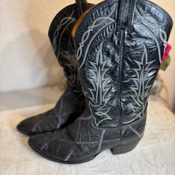 Tony Lama Vintage Western Boots Black Snake Lizard Patchwork Design Men Size 10D - Picture 2 of 12